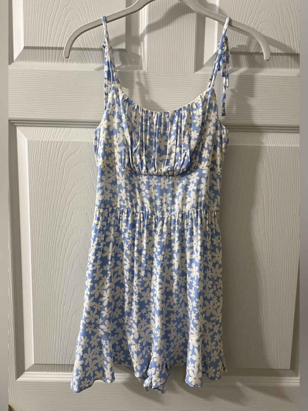 Blue and White Floral Romper
